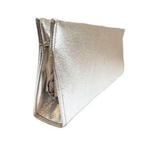 Metallic Foil Silver Clutch Framed Long Couture Quality Designer Vintage Bag